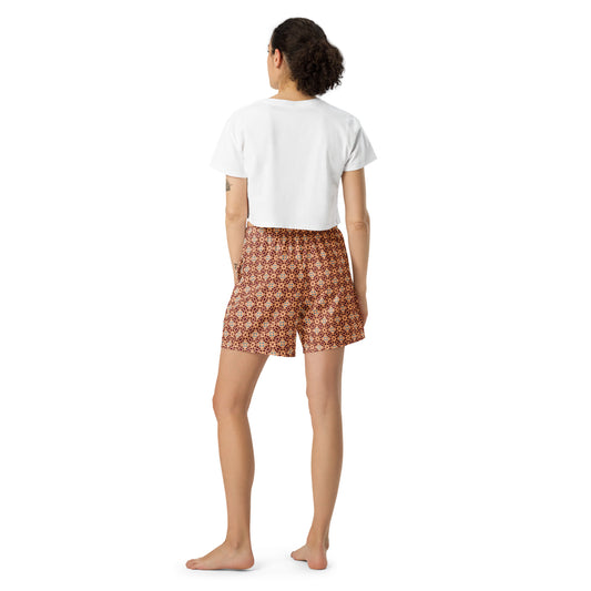 Porto Blue and Rust Mosaic Print Unisex Athletic Long Shorts