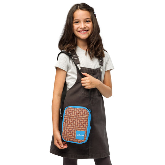 Porto blue and rust mosaic printed utility crossbody bag