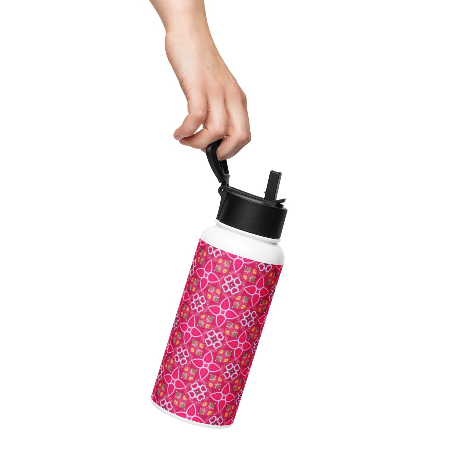 Happy Heart Stainless steel water bottle with a straw lid