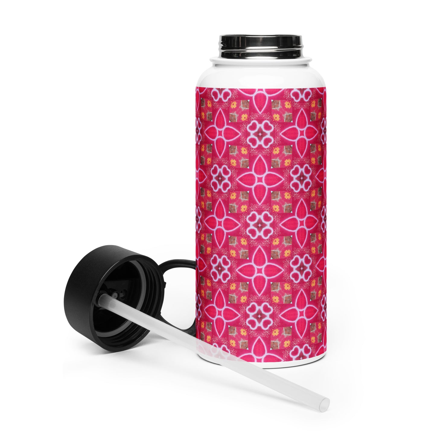 Happy Heart Stainless steel water bottle with a straw lid