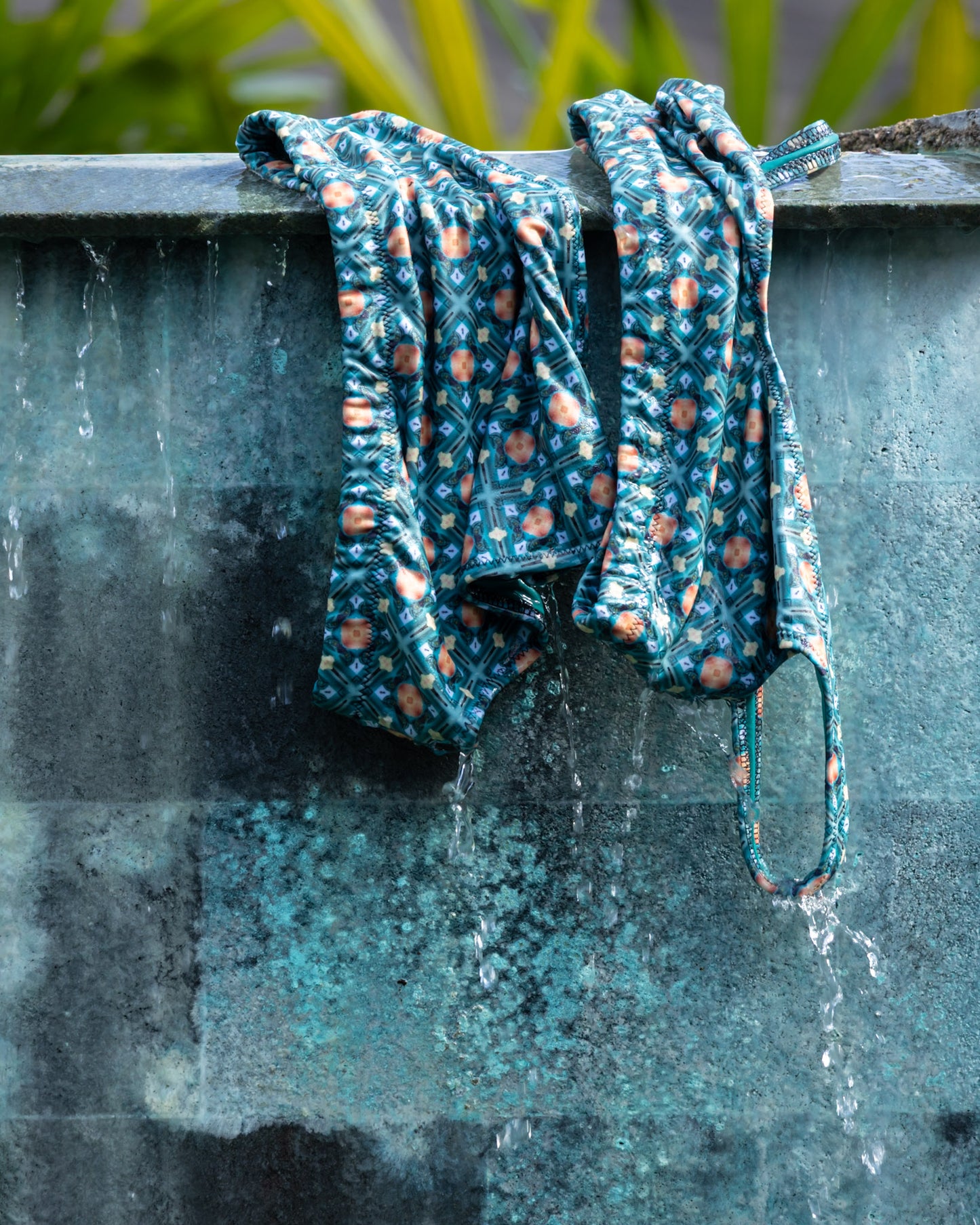 Emerald green mosaic print recycled high-waisted bikini