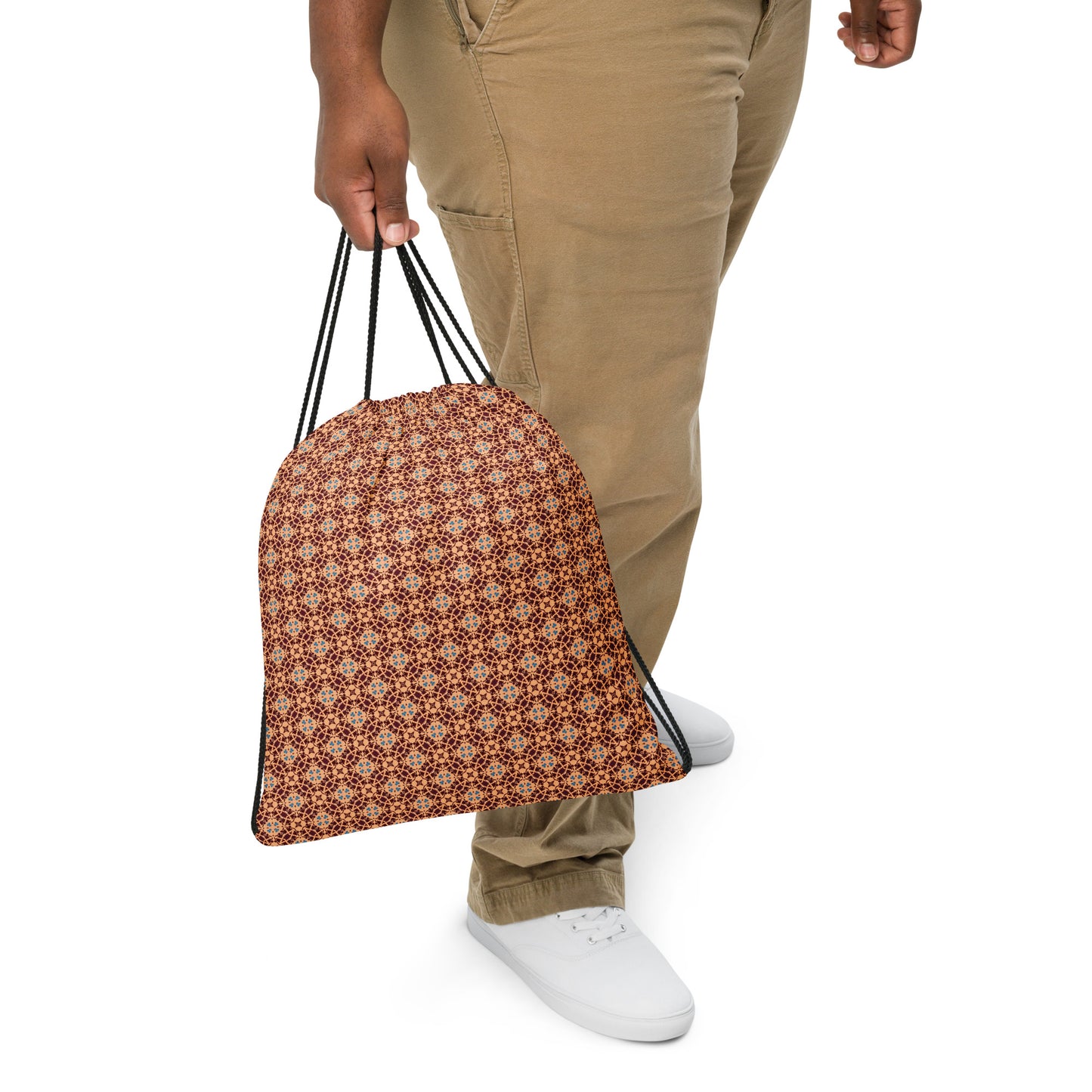 The Festival Porto Blue and Rust Mosaic Print Drawstring Bag