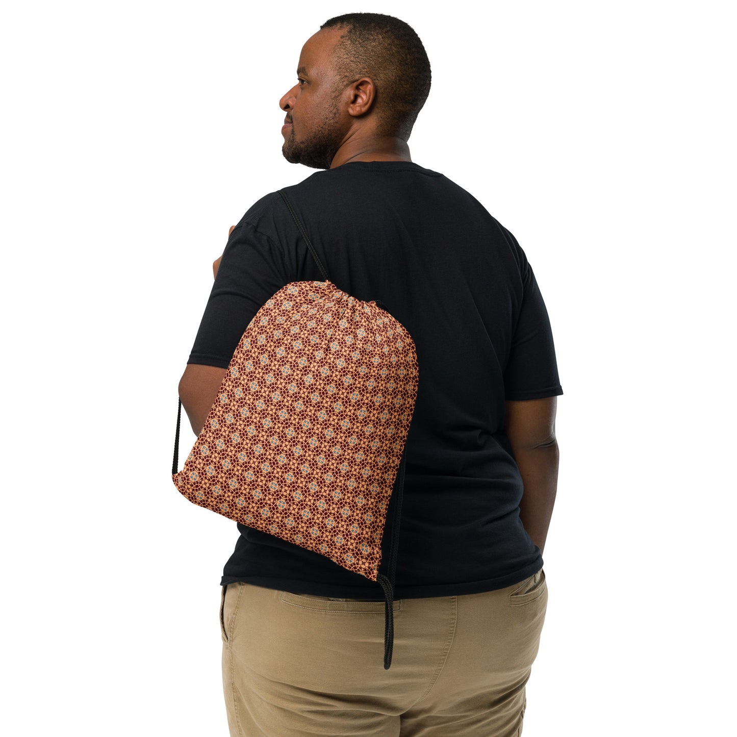 The Festival Porto Blue and Rust Mosaic Print Drawstring Bag