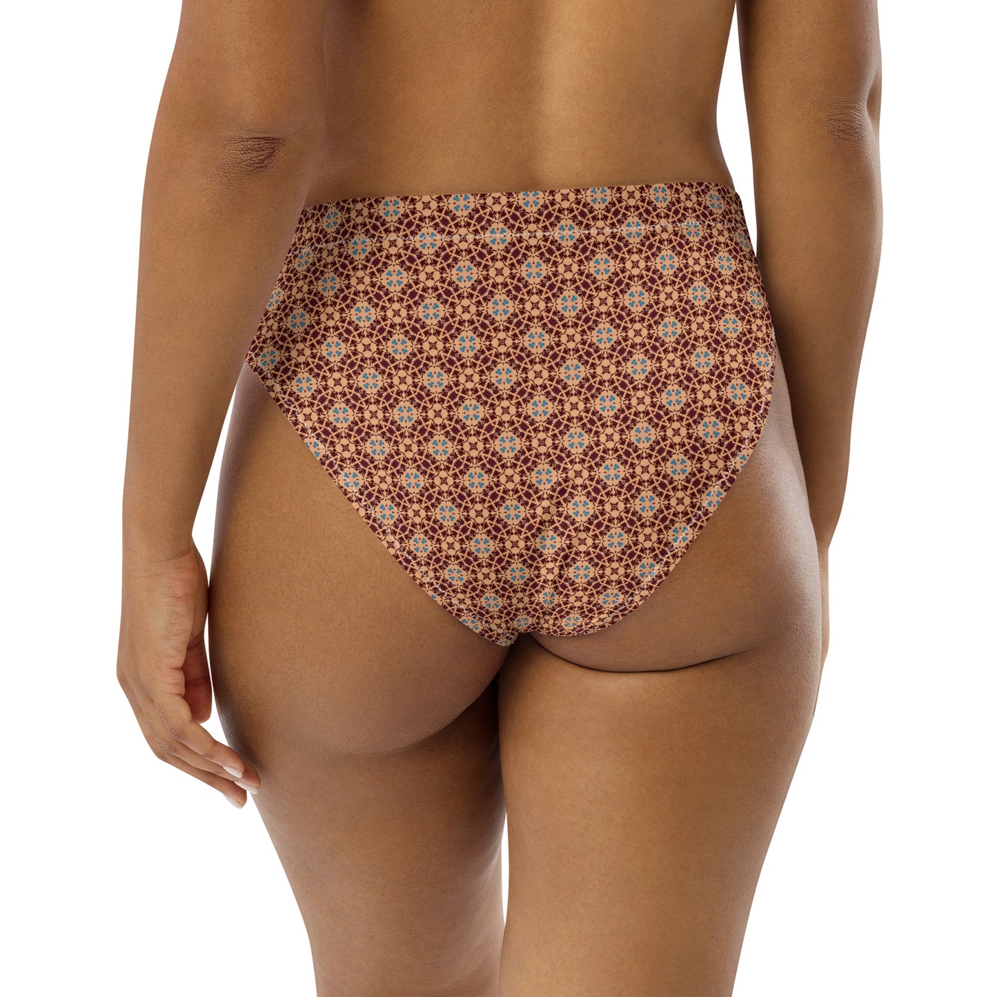 Porto Blue and Rust Mosaic print high-waisted bikini bottom