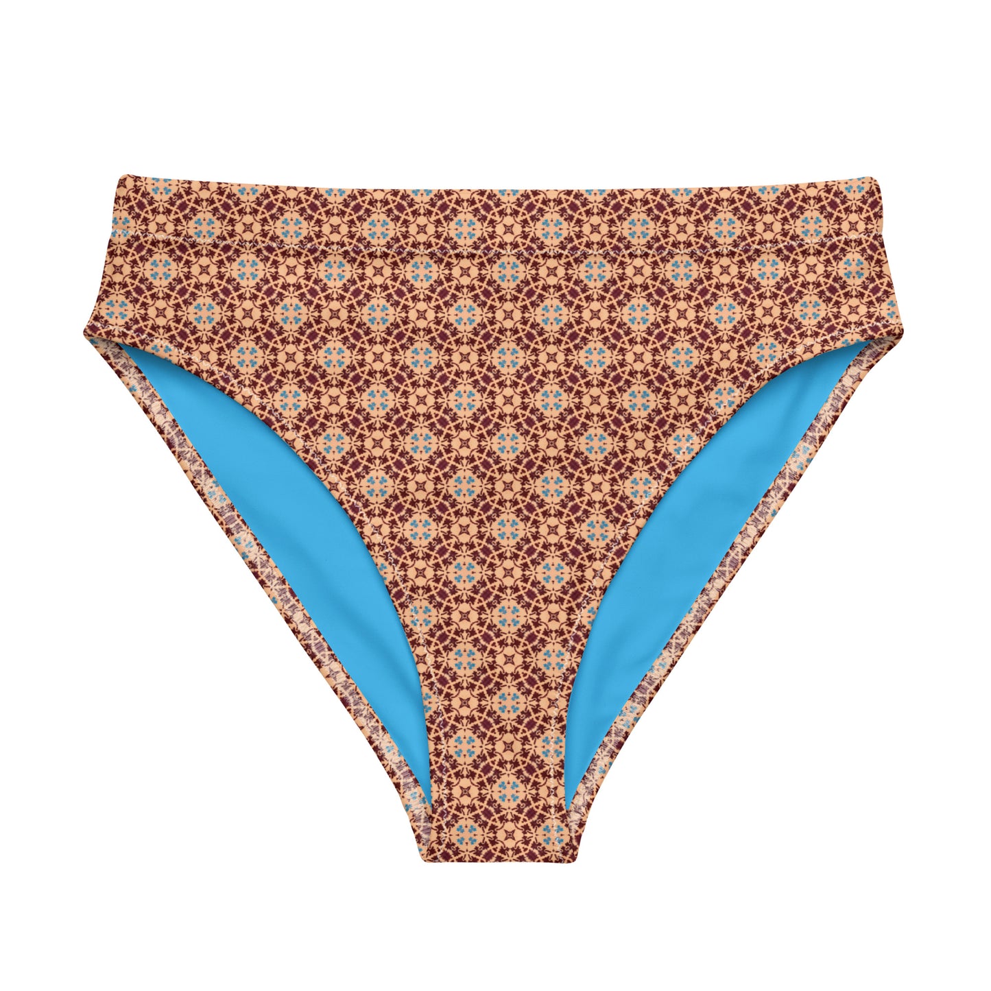 Porto Blue and Rust Mosaic print high-waisted bikini bottom