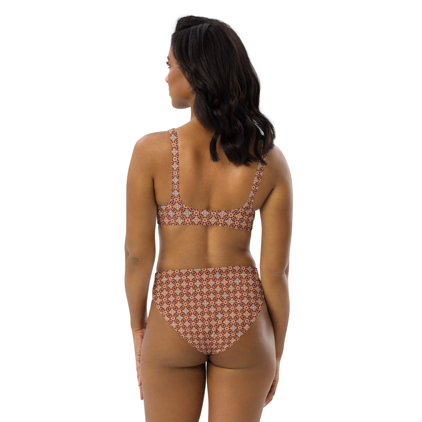 Porto Blue and Rust Mosaic print high-waisted bikini