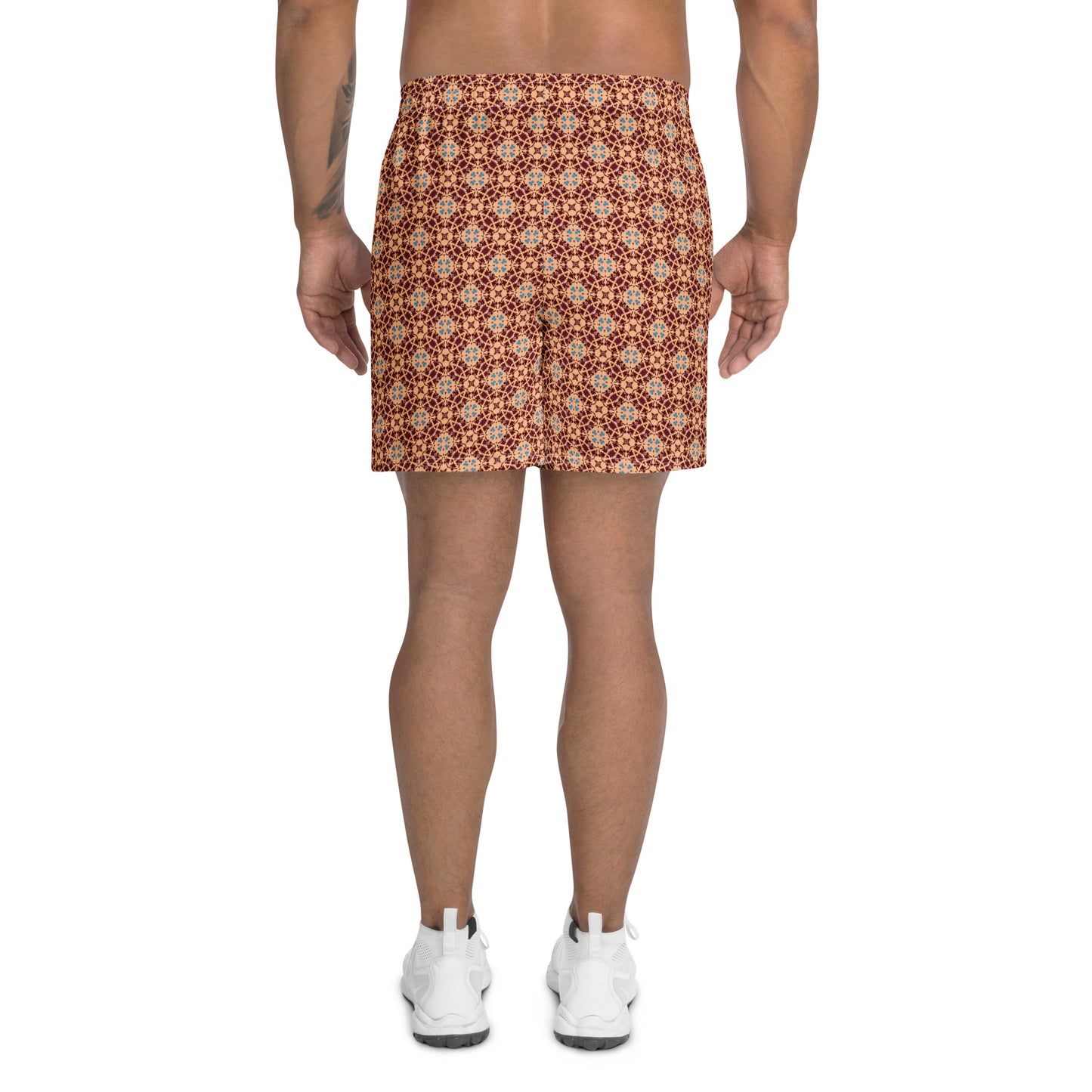 Porto Blue and Rust Mosaic Print Unisex Athletic Long Shorts