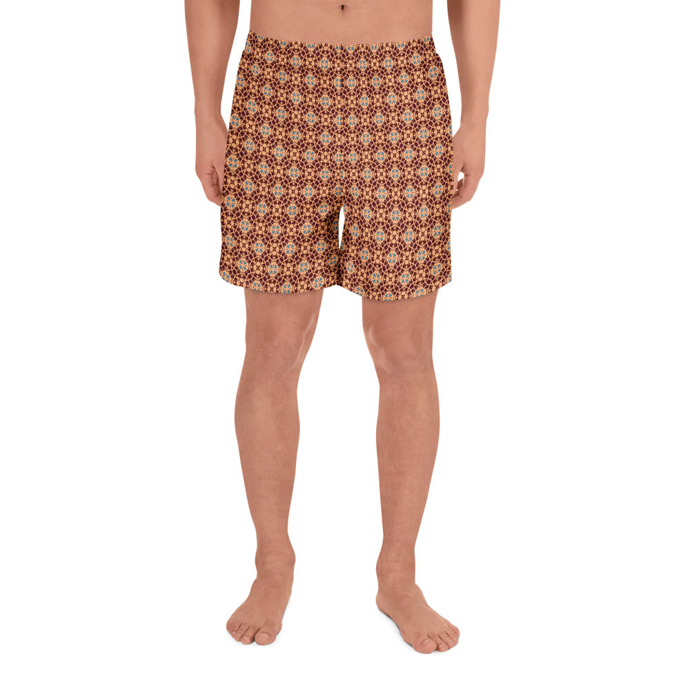 Porto Blue and Rust Mosaic Print Unisex Athletic Long Shorts