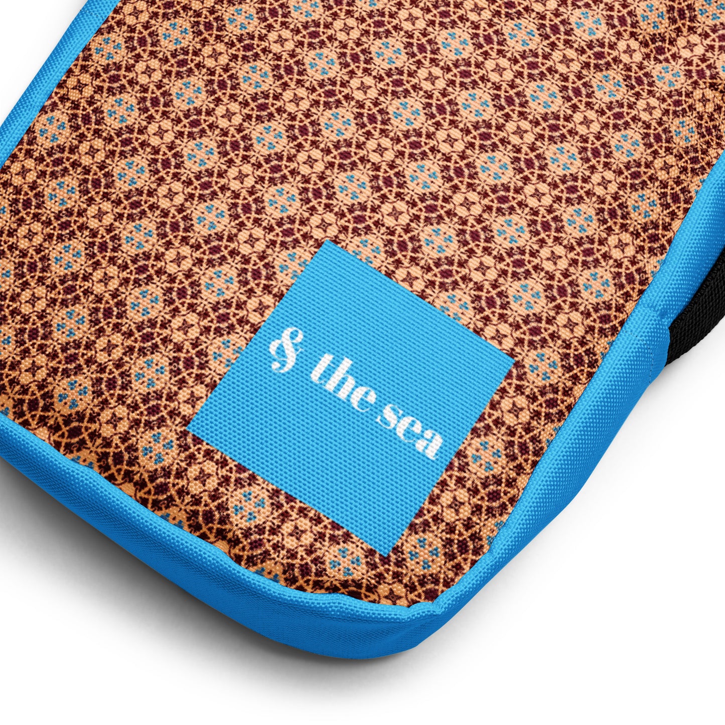 Porto blue and rust mosaic printed utility crossbody bag