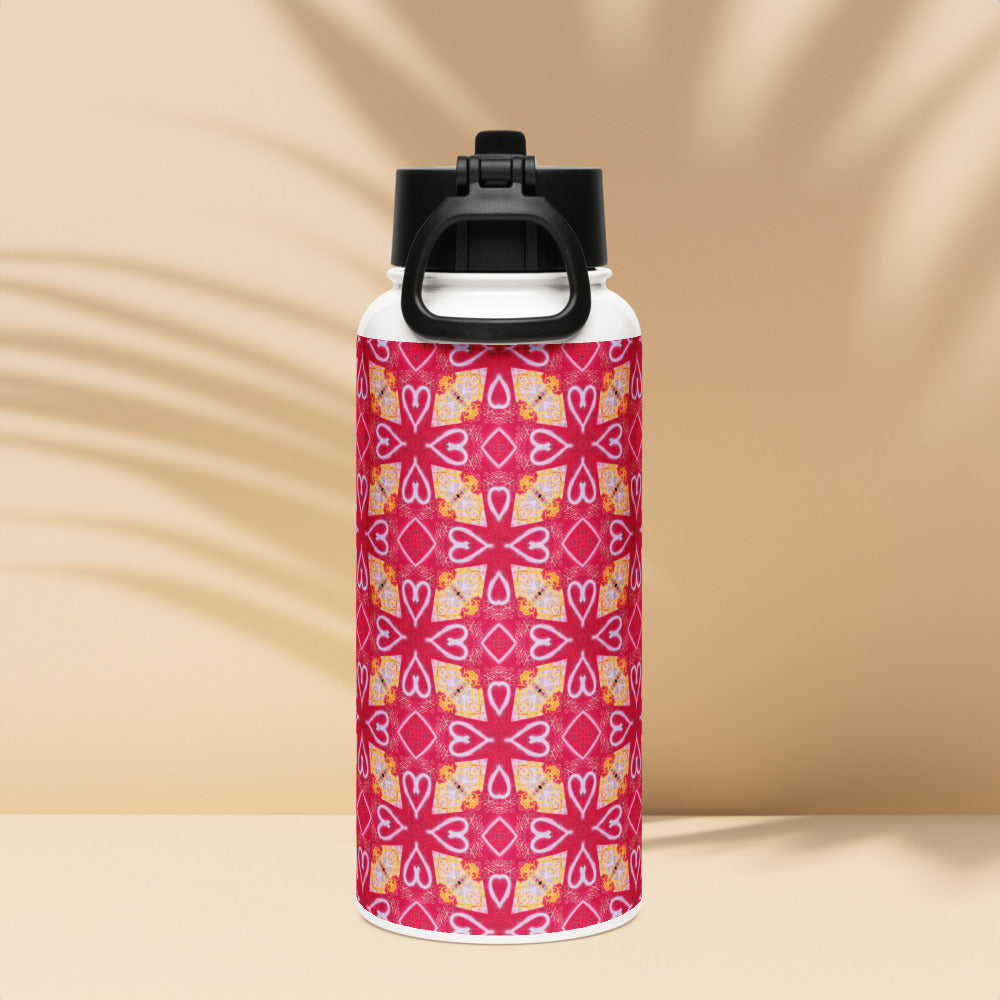 Happy Hearts Stainless steel water bottle with a straw lid