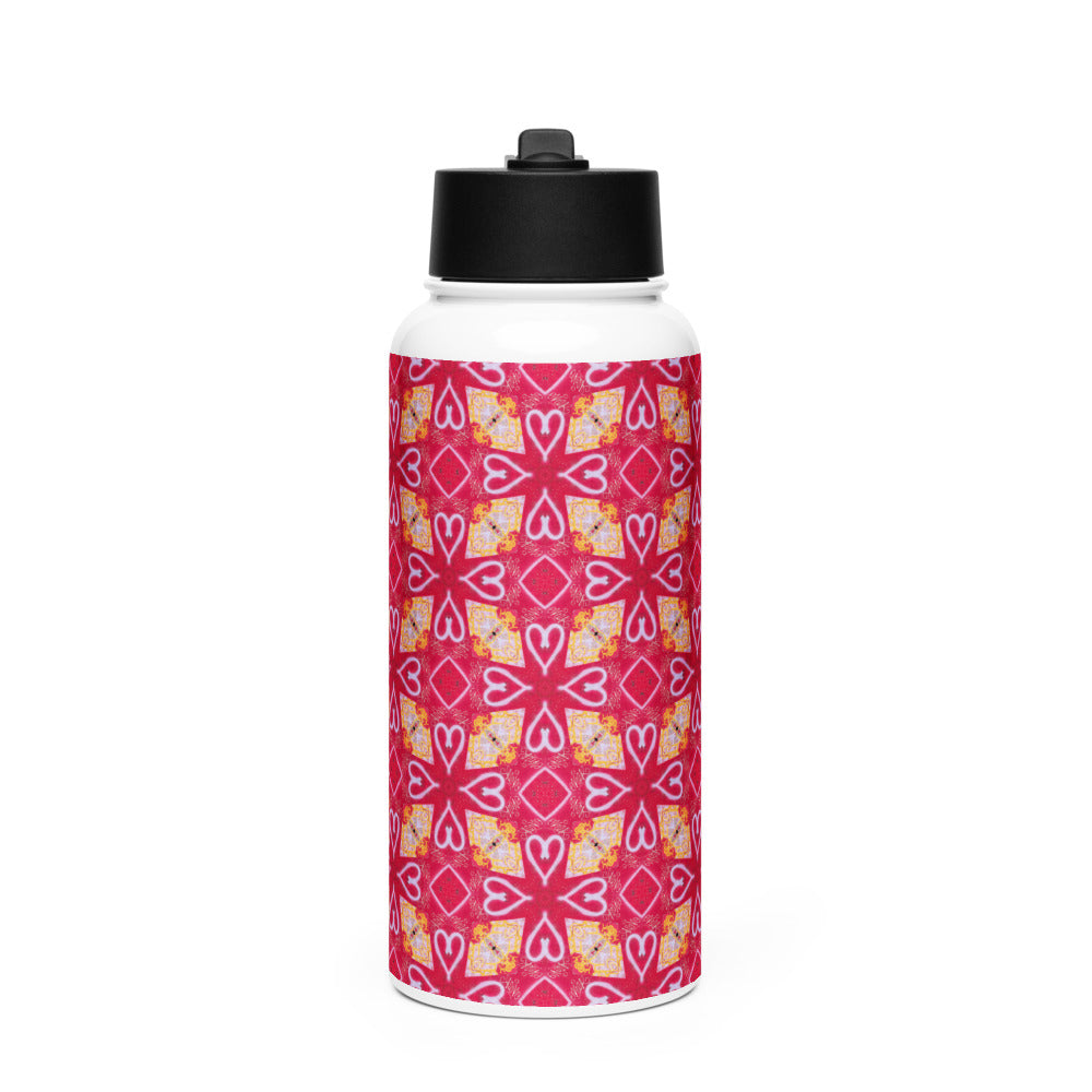 Happy Hearts Stainless steel water bottle with a straw lid