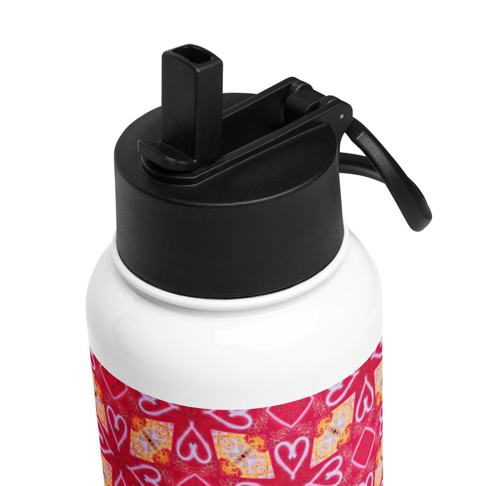 Happy Hearts Stainless steel water bottle with a straw lid